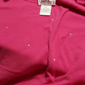 Embellished T Top 2x Quacker Factory Hot Pink